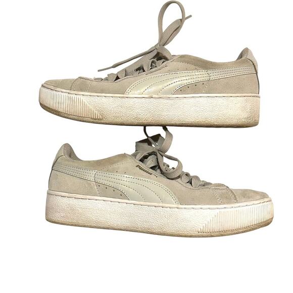 Puma Vikky Stacked Gray Suede Leather Tie Tennis Shoes Sneakers Women's 8 - Picture 4 of 7
